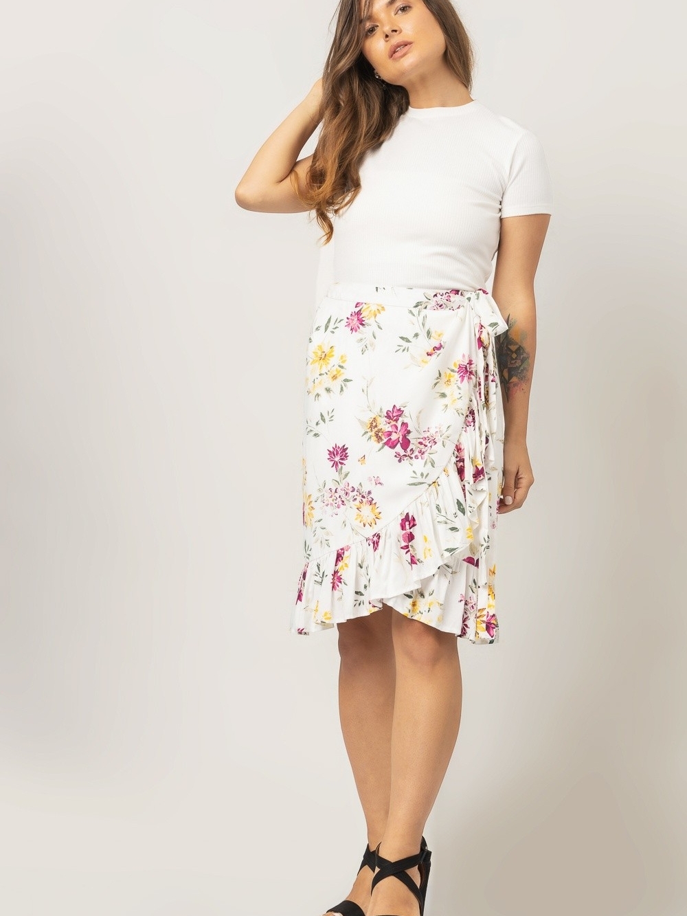 Odel Viscose Knee Length Functional Wrap Skirt Flounce Hem Lined Size 26